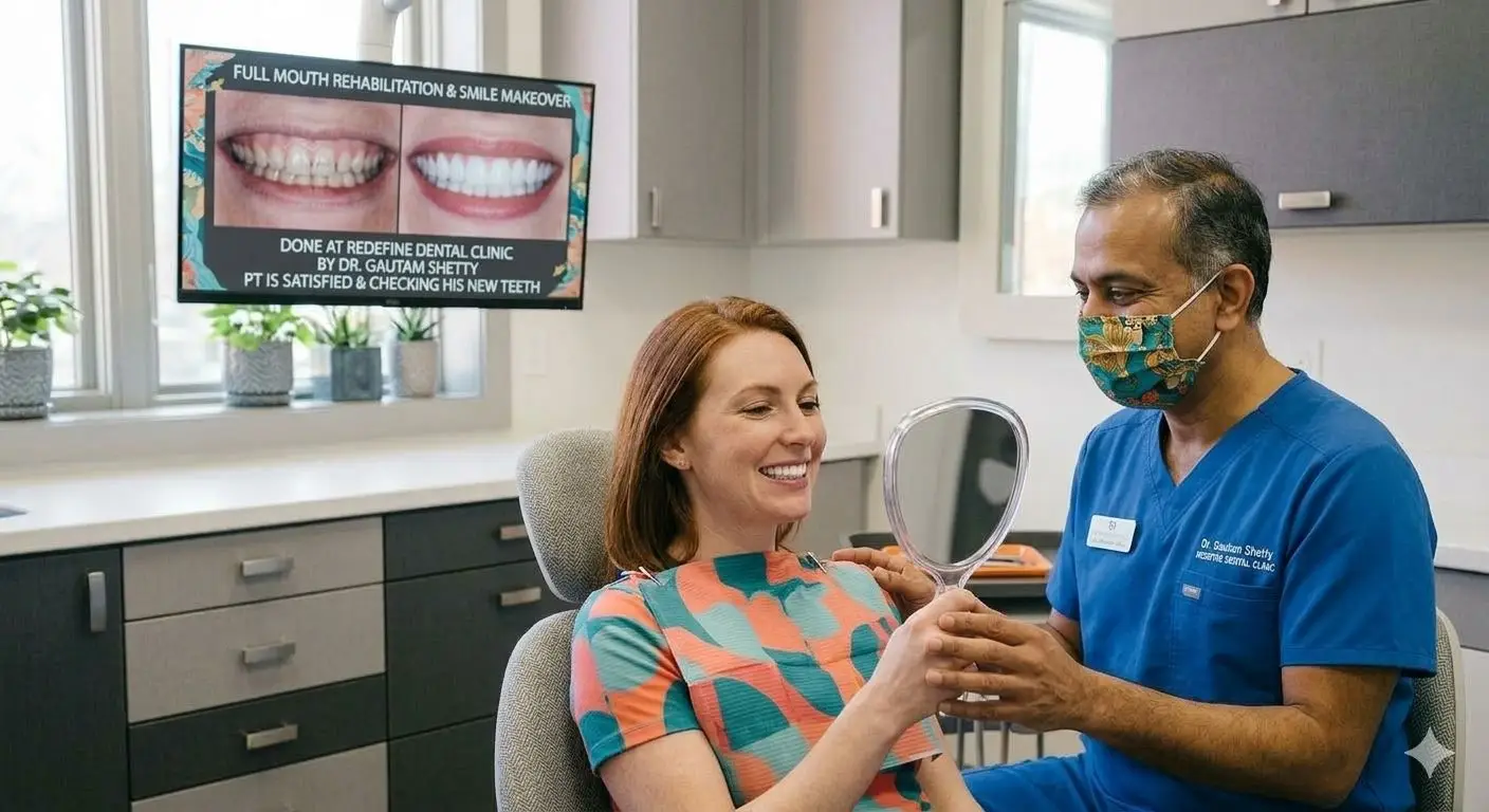 Fixing veneer and admiring smile done by Dr Gautam Shetty